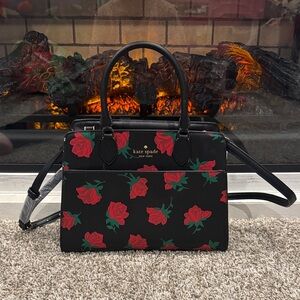 New With Tags: Kate Spade Black and Red Rose Satchel; Madison Rose Toss Printed
